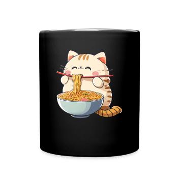 Ramen Eating Cat Kawaii Anime - Mug uni - noir - Devant