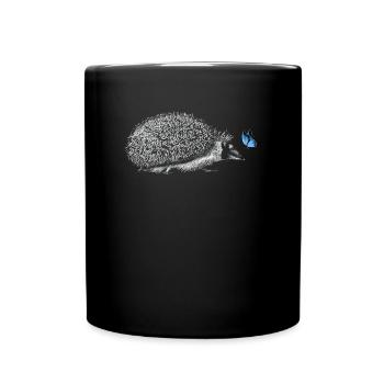 Igel mit Schmetterling - Tasse einfarbig - Schwarz - Vorne