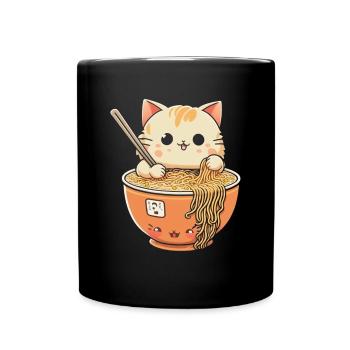Ramen Eating Cat Kawaii Anime Baka - Full Colour Mug - black - Front