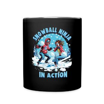 Schneeballschlacht - Snowball Ninja in Action - Tasse einfarbig - Schwarz - Vorne
