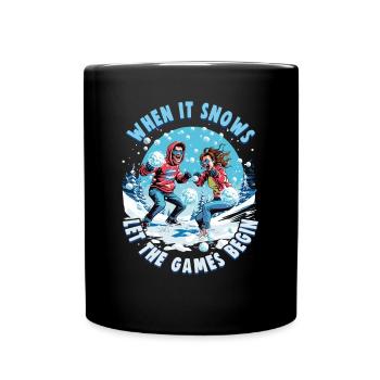 Schneeballschlacht - When it snows let the games - Tasse einfarbig - Schwarz - Vorne