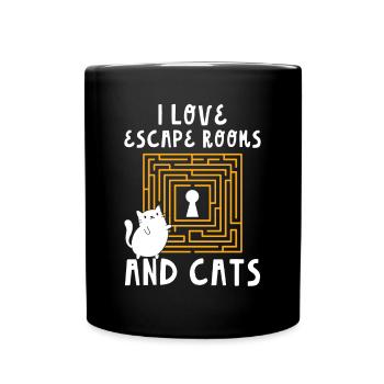 Cute I Love Escape Rooms And Cats Puzzle Game Myst - Full Colour Mug - black - Front