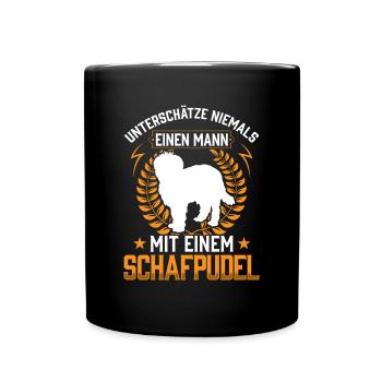 Mann mit Schafpudel unterschätzen Hütepudel - Tasse einfarbig - Schwarz - Vorne