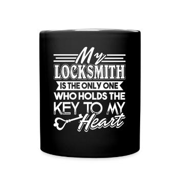 Locksmith My Locksmith Holds The Key To My Heart - Full Colour Mug - black - Front