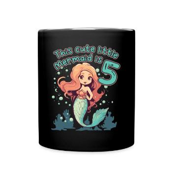 This Little Mermaid has a 5 - 5th birthday - Full Colour Mug - black - Front
