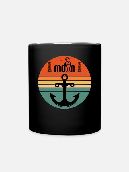 Moin mit Möwen dem Leuchtturm und Anker Moin - Tasse einfarbig - Schwarz