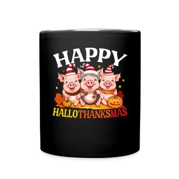 Hallothanksmas Halloween Thanksgiving Christmas - Full Colour Mug - black - Front
