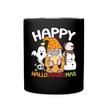 Hallothanksmas Halloween Thanksgiving Christmas - Full Colour Mug - black - Front