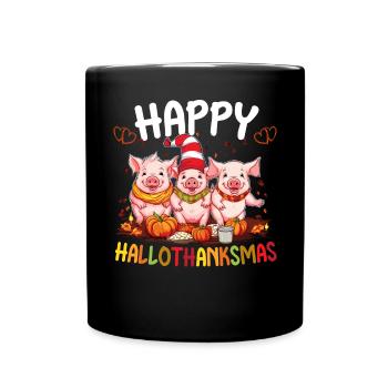 Hallothanksmas Halloween Thanksgiving Christmas - Full Colour Mug - black - Front