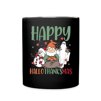 Hallothanksmas Halloween Thanksgiving Christmas - Full Colour Mug - black - Front