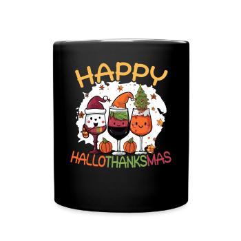 Hallothanksmas Halloween Thanksgiving Christmas - Full Colour Mug - black - Front