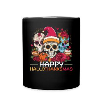 Hallothanksmas Halloween Thanksgiving Christmas - Full Colour Mug - black - Front