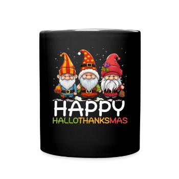 Hallothanksmas Halloween Thanksgiving Christmas - Full Colour Mug - black - Front