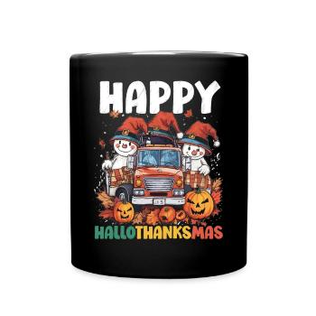 Hallothanksmas Halloween Thanksgiving Christmas - Full Colour Mug - black - Front