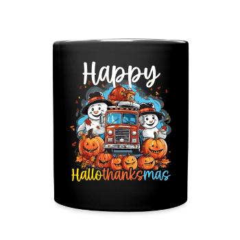Hallothanksmas Halloween Thanksgiving Christmas - Full Colour Mug - black - Front
