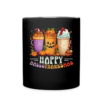 Hallothanksmas Halloween Thanksgiving Christmas - Full Colour Mug - black - Front