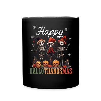 Hallothanksmas Halloween Thanksgiving Christmas - Full Colour Mug - black - Front