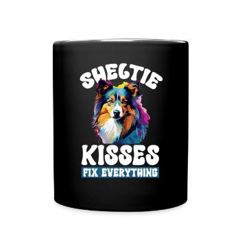 Shetland Sheepdog Sheltie kisses fix everything - Tasse einfarbig - Schwarz - Vorne