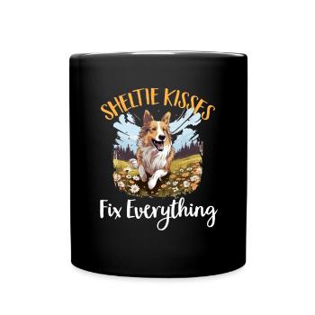 Shetland Sheepdog - Sheltie kisses Fix everything - Tasse einfarbig - Schwarz - Vorne