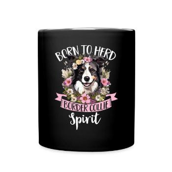 Border Collie Dog - Born to Herd Border Collie - Full Colour Mug - black - Front