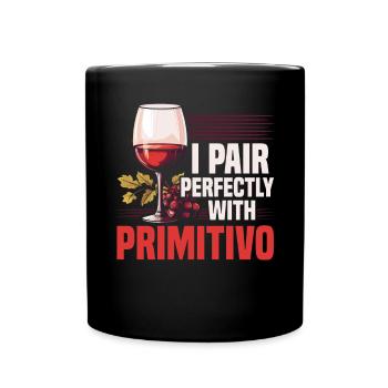 Primitivo Weinliebhaber Weinrebe Glas Alkohol Trinken - Tasse einfarbig - Schwarz - Vorne