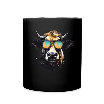 Kuh mit Sonnenbrille - Tasse einfarbig - Schwarz - Vorne