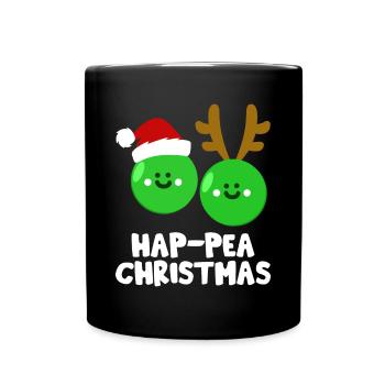 Hap-Pea Christmas Funny Vegetable Vegan Food Pun - Full Colour Mug - black - Front