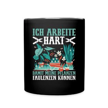 Gartenarbeit im Schrebergarten Blumen Gärtnerin - Tasse einfarbig - Schwarz - Vorne