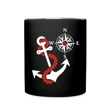 Compass rose and sea anchor (white) - Full Colour Mug - black - Front