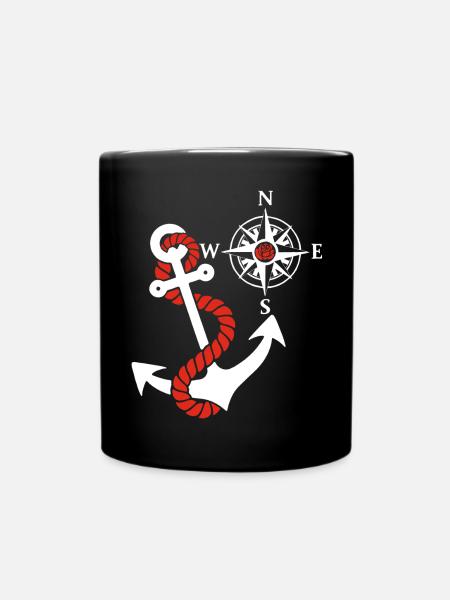 Rose des vents et ancre marine (blanc) - Mug uni - noir