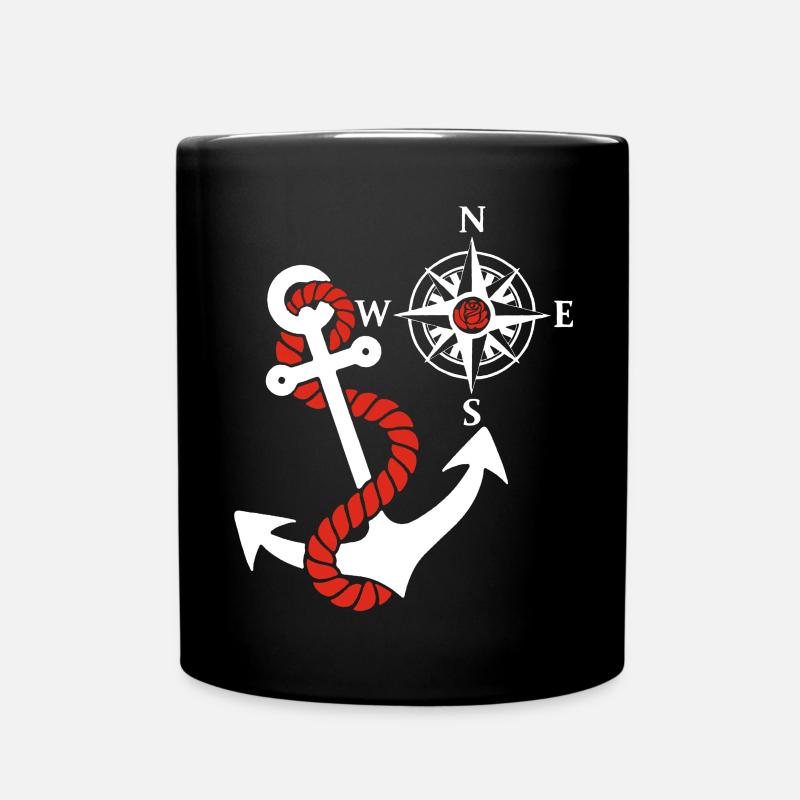 Rose des vents et ancre marine (blanc) - Mug uni - noir