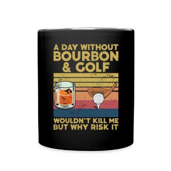 Bourbon & Golf Whikey Golfspieler Golfer - Tasse einfarbig - Schwarz - Vorne