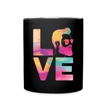 Amant barbe Homme barbu Aquarelle - Mug uni - noir - Devant