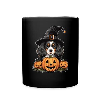 Halloween Witch Hat Pumpkin Dog Cavalier King - Full Colour Mug - black - Front