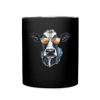 Kuh mit Sonnenbrille - Tasse einfarbig - Schwarz - Vorne