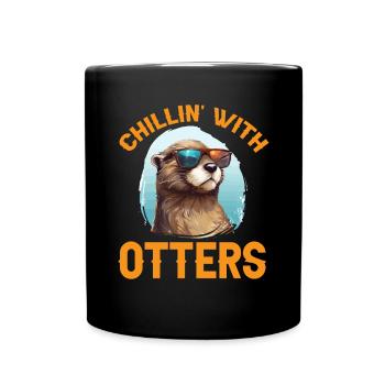 Otter Animal Kids & Adult - Chillin' with Otters - Full Colour Mug - black - Front