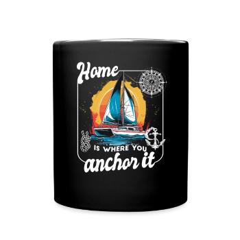 Catamaran voilier voilier voile saillier yacht ancre - Mug uni - noir - Devant
