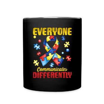 everyone communicates differently autism - Full Colour Mug - black - Front