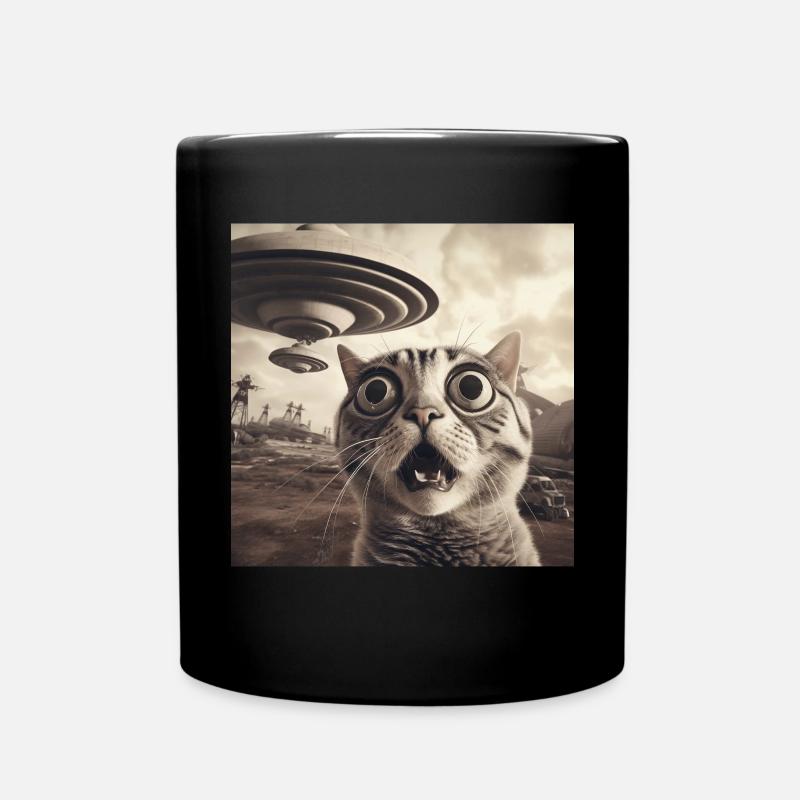 Drôle de chats anxieux selfie OVNI Alien - Mug uni - noir