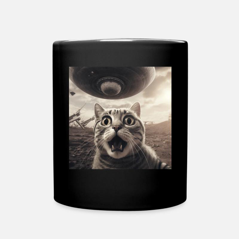 Lustige Ängstliche Katzen -Selfie UFO Alien - Tasse einfarbig - Schwarz