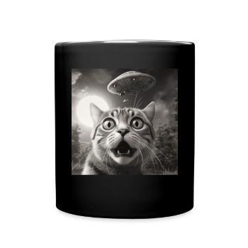 Funny Anxious Cats Selfie UFO Alien - Full Colour Mug - black - Front