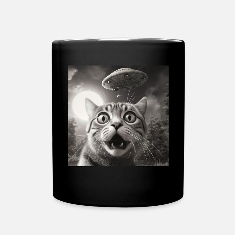 Drôle de chats anxieux selfie OVNI Alien - Mug uni - noir