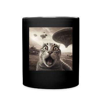 Funny Anxious Cats Selfie UFO Alien - Full Colour Mug - black - Front