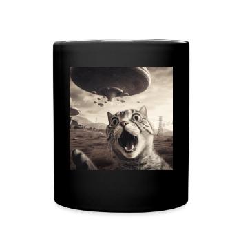 Funny Anxious Cats Selfie UFO Alien - Full Colour Mug - black - Front