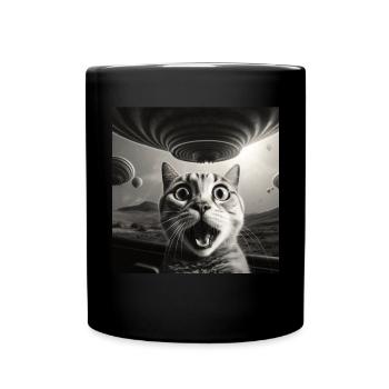 Funny Anxious Cats Selfie UFO Alien - Full Colour Mug - black - Front