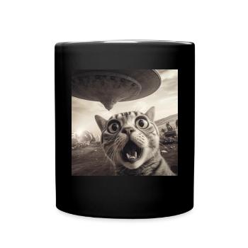 Funny Anxious Cats Selfie UFO Alien - Full Colour Mug - black - Front