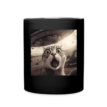 Funny Anxious Cats Selfie UFO Alien - Full Colour Mug - black - Front