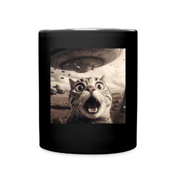 Funny Anxious Cats Selfie UFO Alien - Full Colour Mug - black - Front