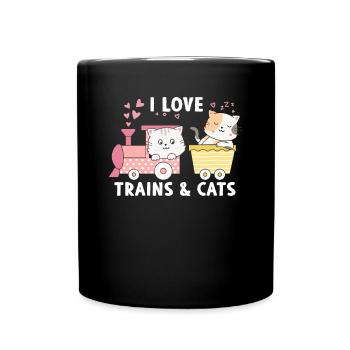 I Love Trains And Cats - Full Colour Mug - black - Front
