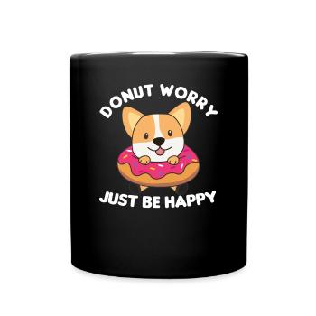 Süßer Corgi lustige Tiere in Donut pink - Tasse einfarbig - Schwarz - Vorne